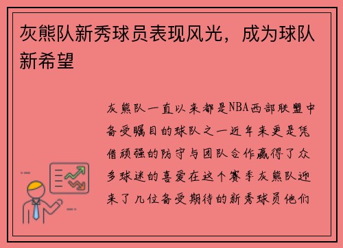 灰熊队新秀球员表现风光，成为球队新希望