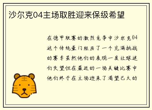 沙尔克04主场取胜迎来保级希望
